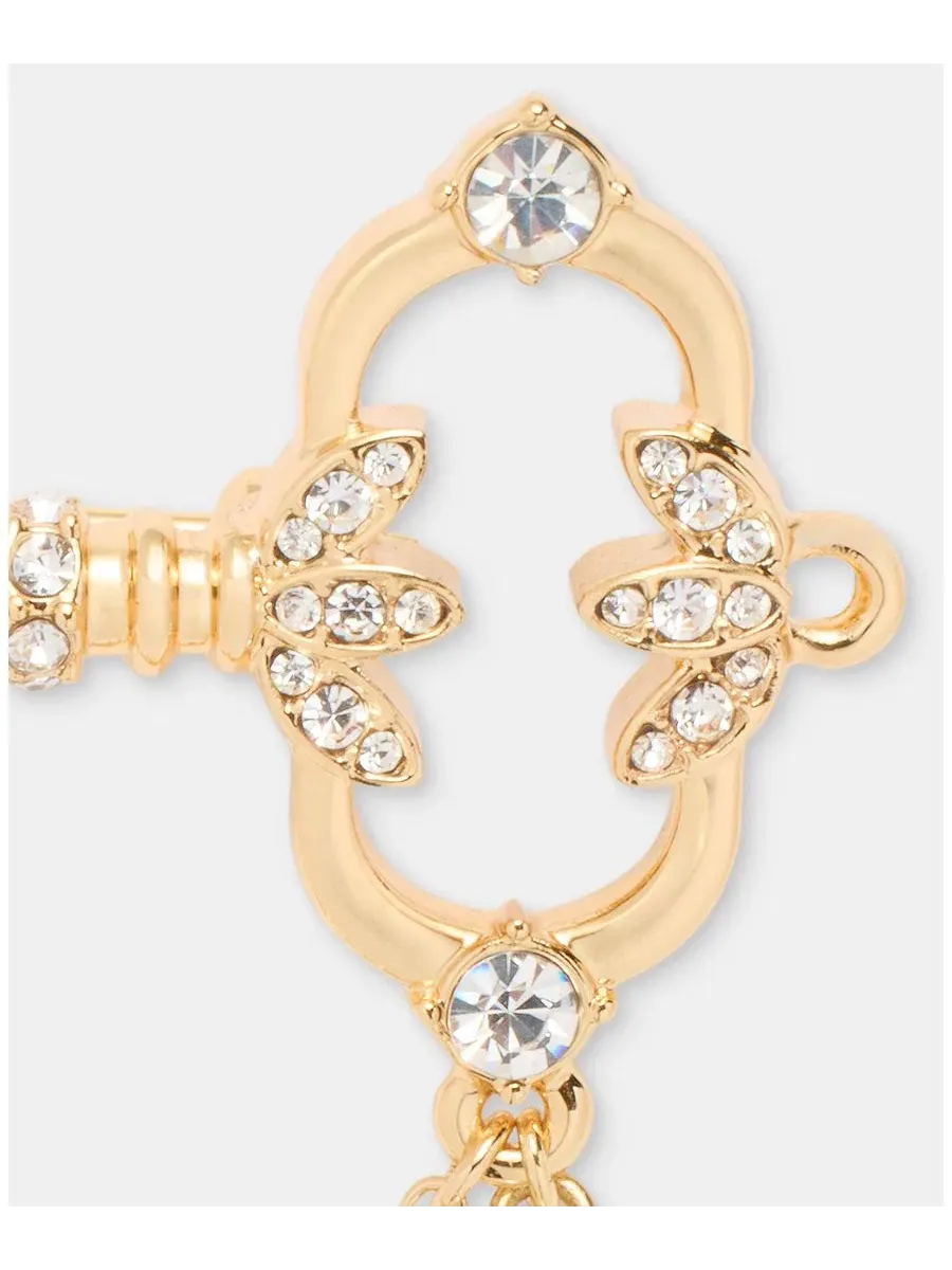 Брошь-булавка с кристаллами и жемчугом Crystal & Imitation Pearl Key Marchesa — изображение 3 из 4, оттенок серебряный