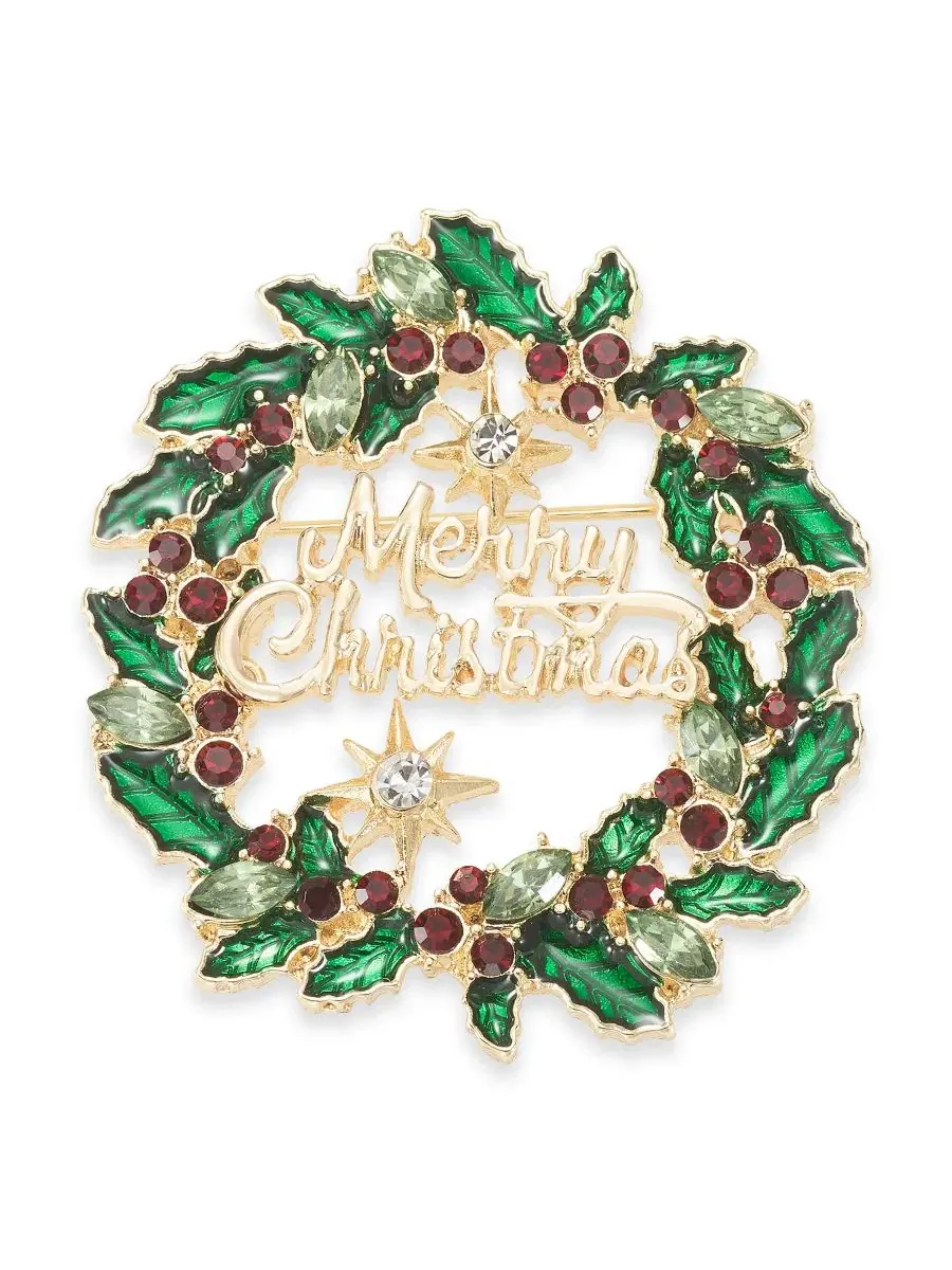 Брошь-венок с кристаллами Crystal Wreath Pin Holiday Lane — изображение 1 из 2, оттенок мульти