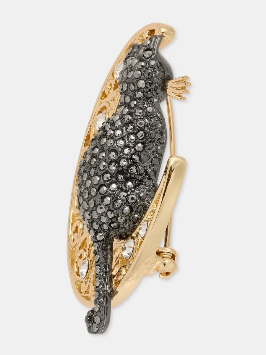 Брошь-булавка с кошкой и луной, модель Pavé Cat Filigree Moon Anne Klein — изображение 3 из 4, оттенок черный