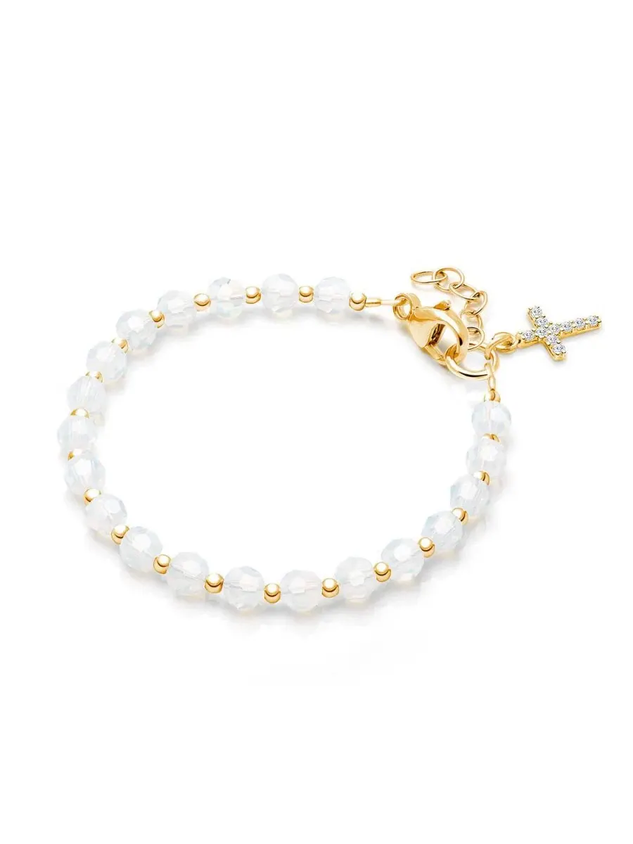 Браслет с крестом и сверкающими кристаллами 14K Tiny Blessings, желтое золото — изображение 1 из 4, оттенок желтый золотистый