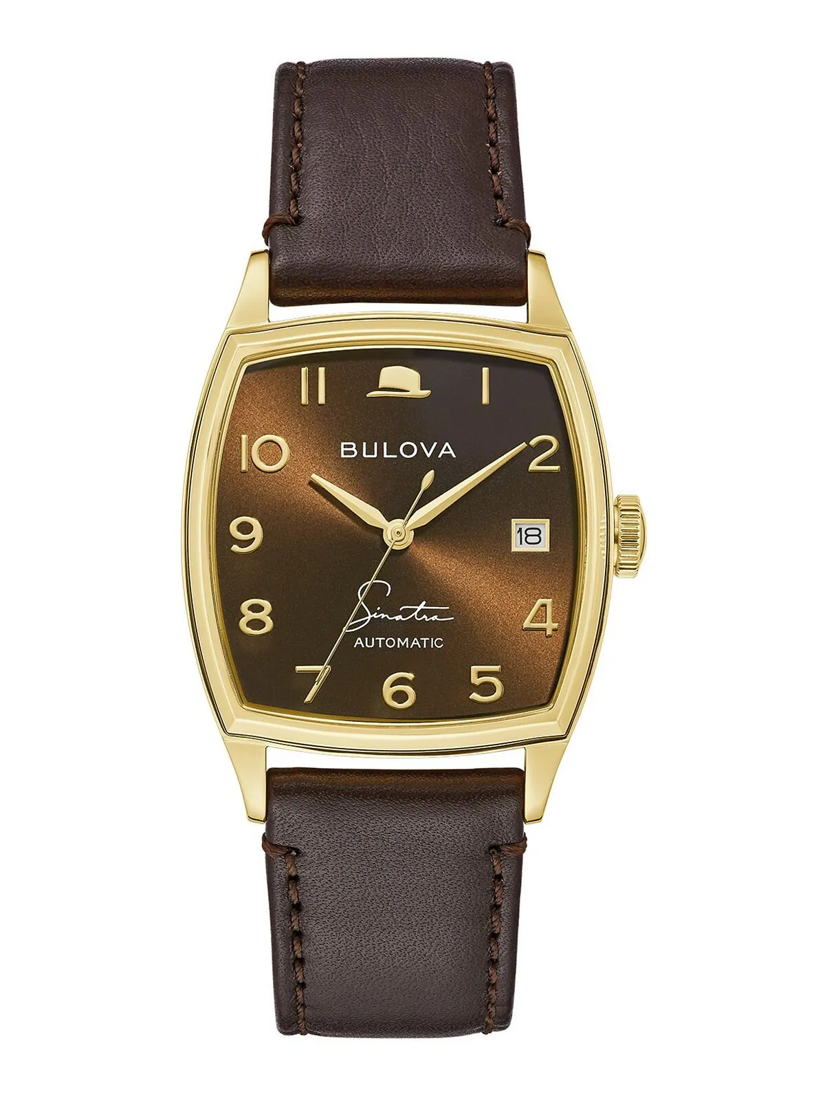 Мужские часы Frank Sinatra с автоматическим коричневым кожаным ремешком 33,5x45 мм Bulova — изображение 1 из 3