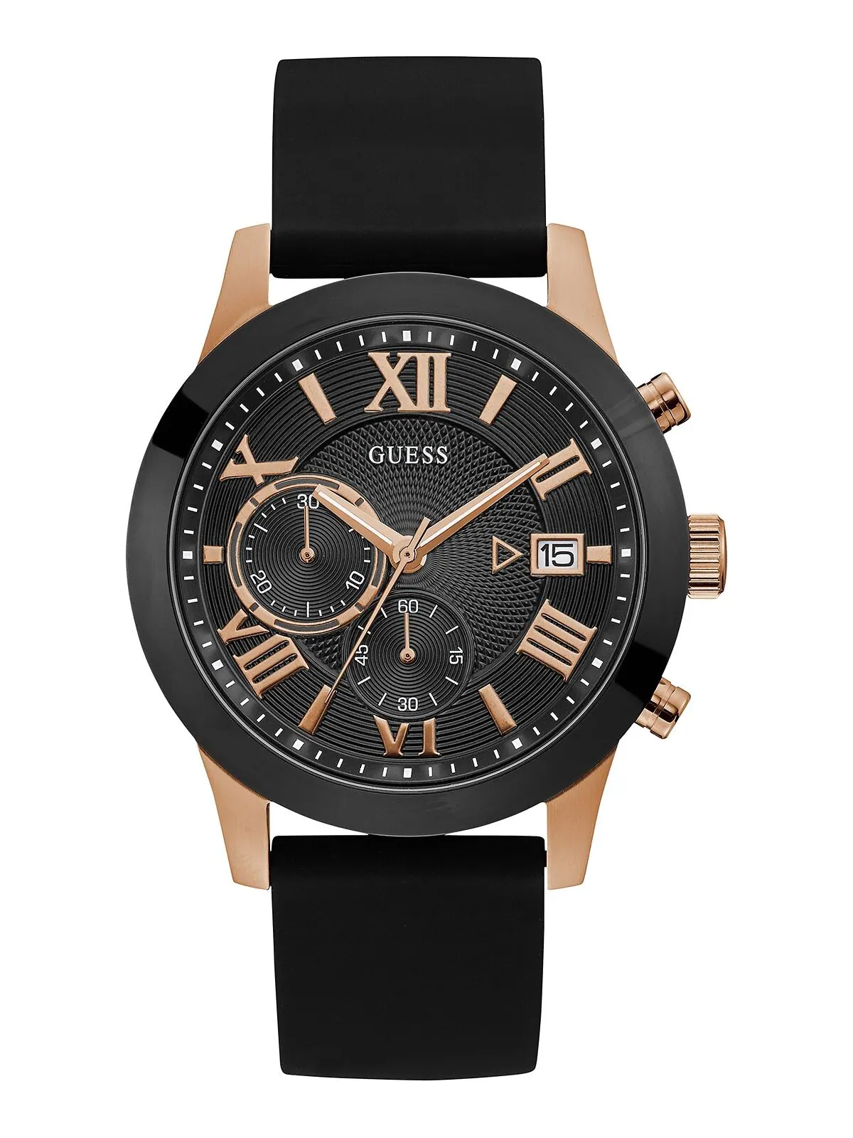 Мужские часы с черным силиконовым ремешком 45 мм GUESS
