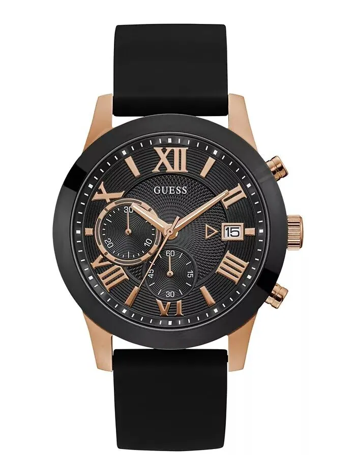 Мужские часы с черным силиконовым ремешком 45 мм GUESS