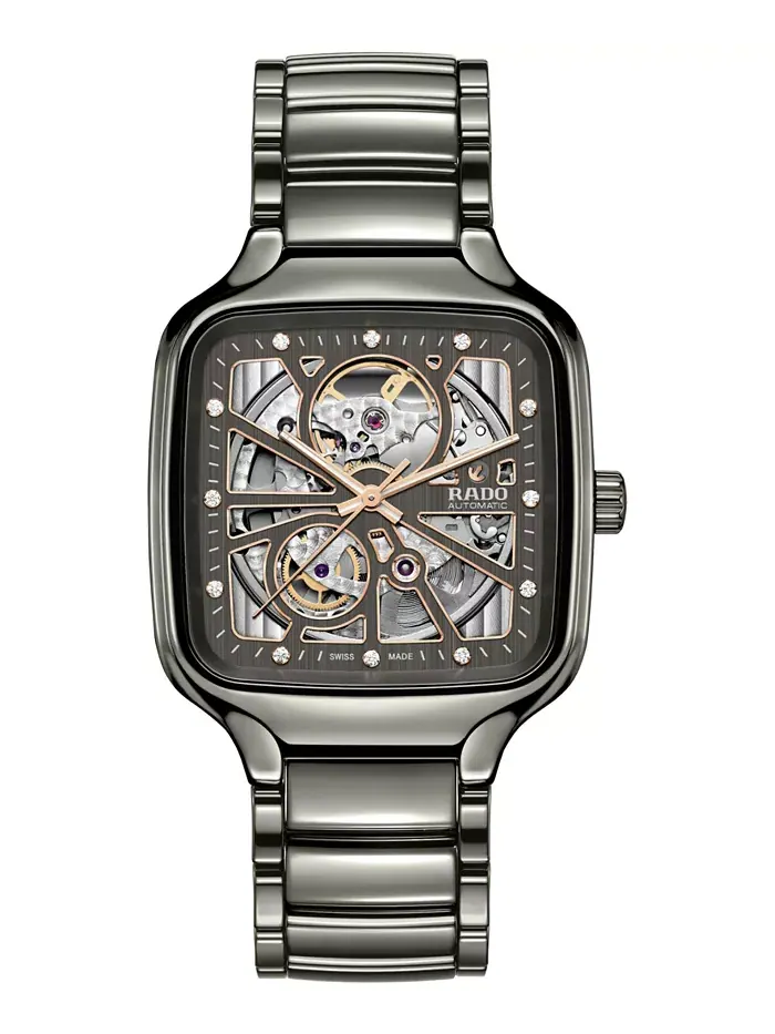 Унисекс-часы Swiss Automatic True Square Open Heart с бриллиантами (0,1 карат) на сером — изображение 1 из 4