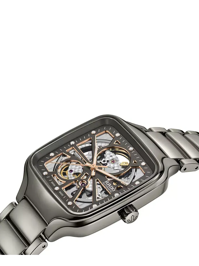 Унисекс-часы Swiss Automatic True Square Open Heart с бриллиантами (0,1 карат) на сером — изображение 2 из 4