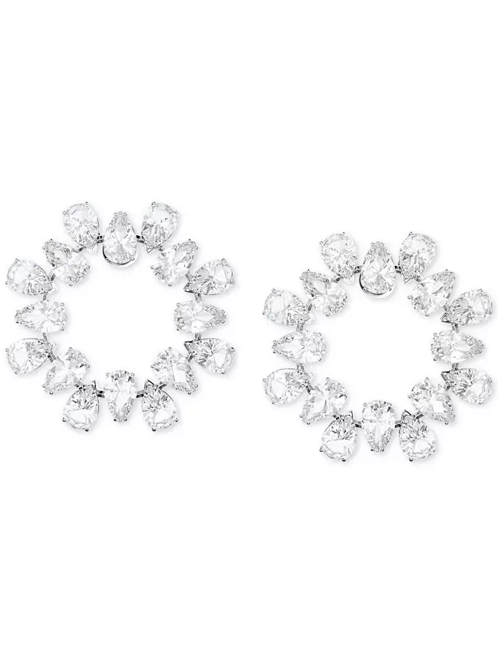 Серьги-гвоздики с круглыми кристаллами серебристого тона Swarovski — изображение 1 из 5