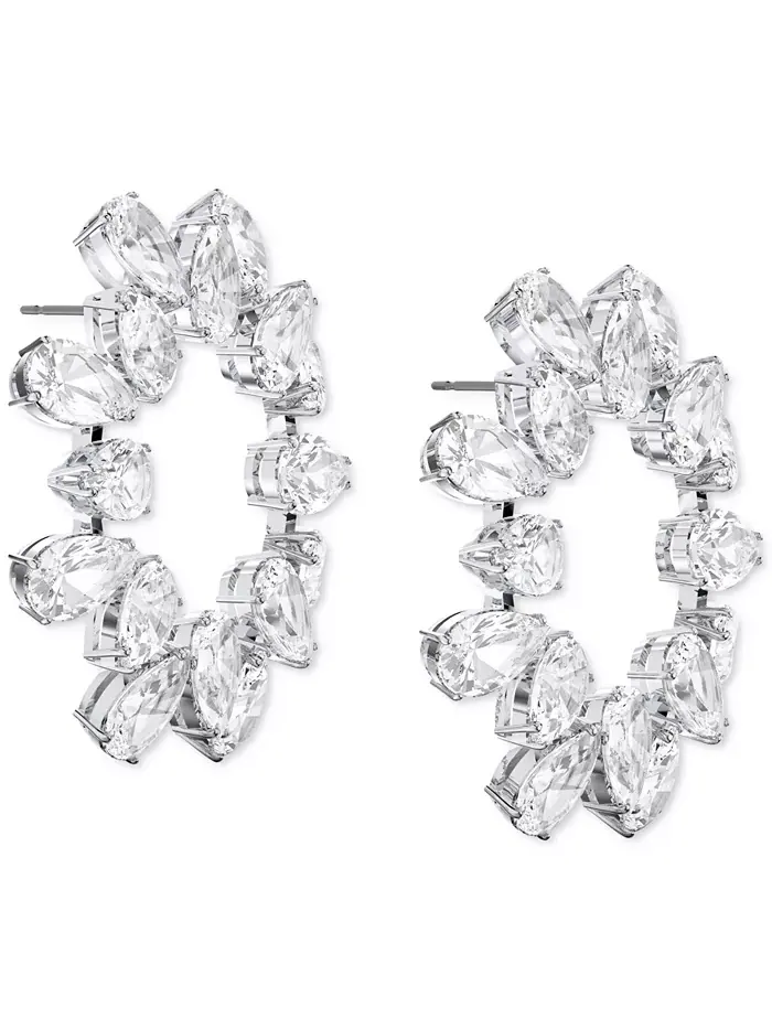 Серьги-гвоздики с круглыми кристаллами серебристого тона Swarovski — изображение 3 из 5