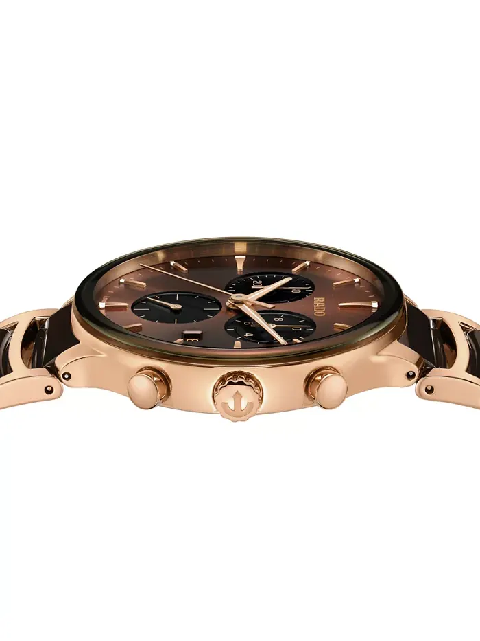 Унисекс-часы Swiss Chronograph Centrix с коричневой керамикой и розовым золотом PVD на стальном — изображение 2 из 4