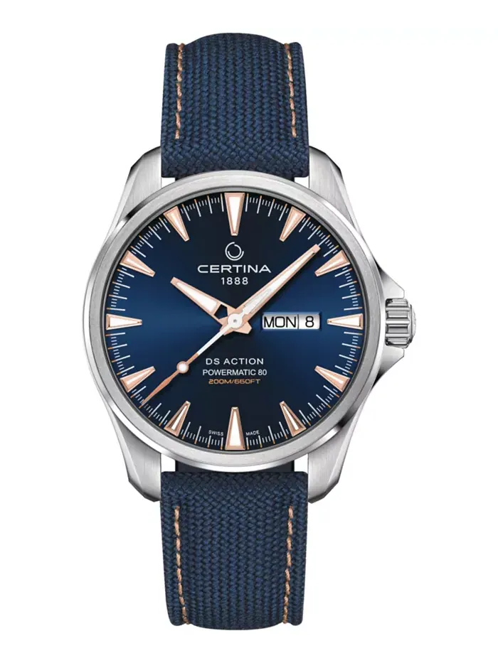 Мужские автоматические часы Swiss Automatic DS Action Day-Date Powermatic 80 с синим синтетическим — изображение 1 из 5