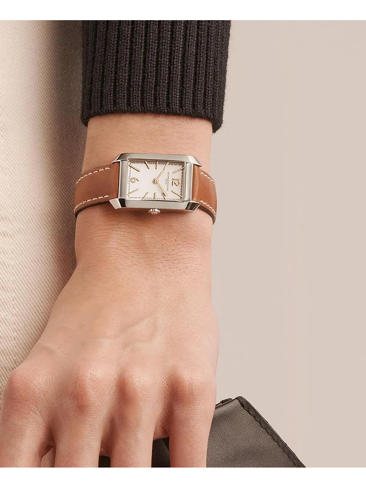 Женские швейцарские часы Hampton с коричневым кожаным ремешком 22x35 мм Baume & Mercier — изображение 7 из 7
