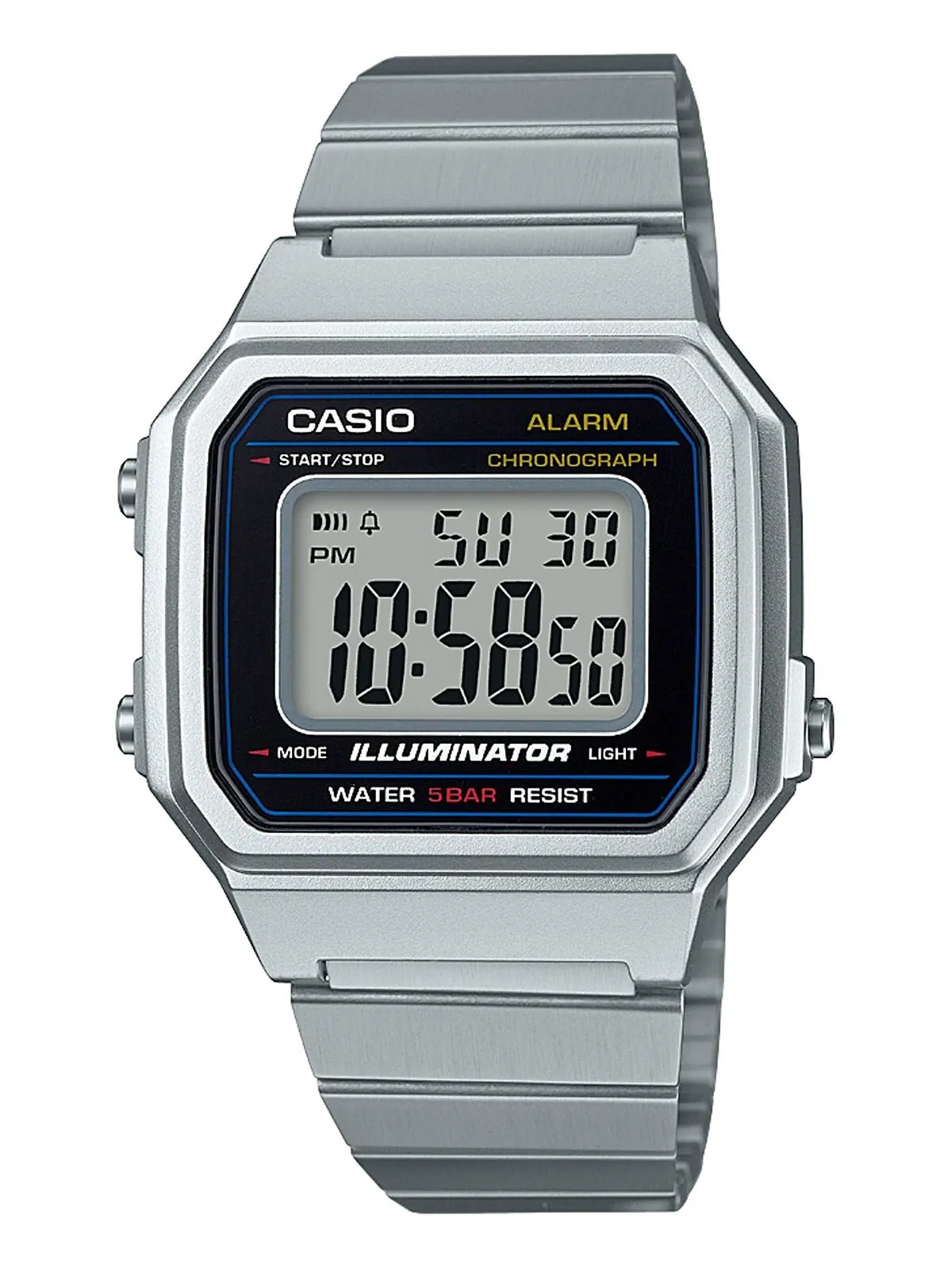 Мужские цифровые винтажные часы-браслет из нержавеющей стали 43,1 мм Casio — изображение 1 из 2, оттенок серебряный