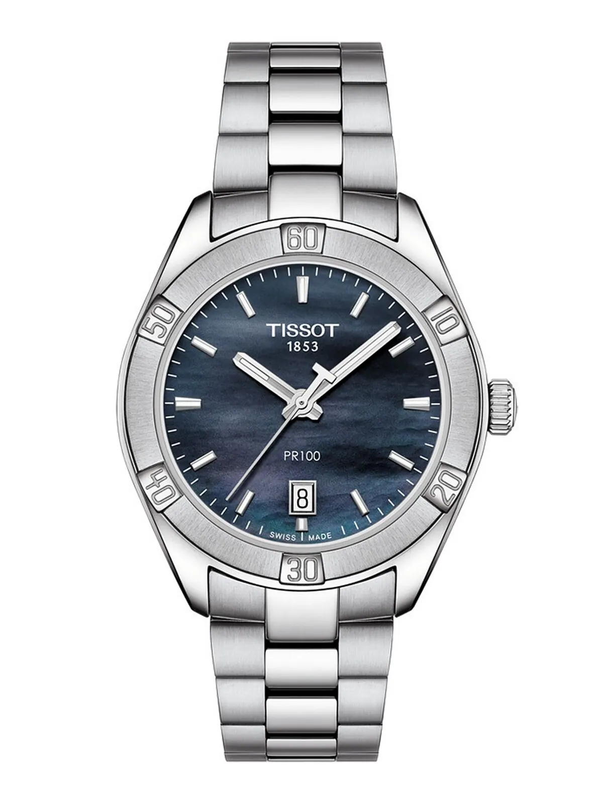 Женские швейцарские часы Tissot PR 100 Sport Chic T-Classic, серые, 36 мм — изображение 1 из 4, оттенок нет цвета