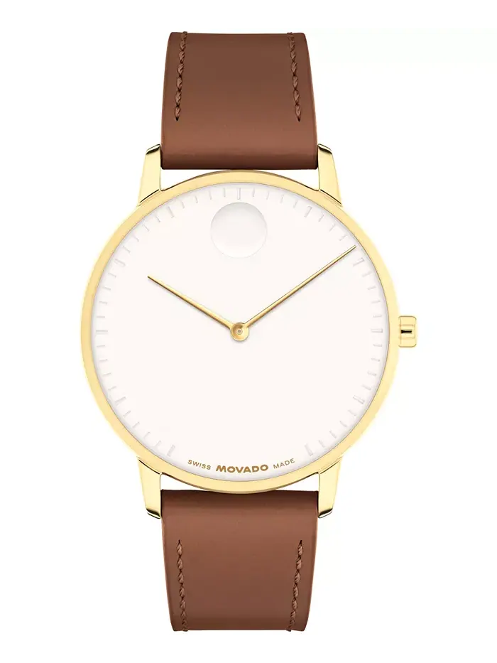 Унисекс часы Swiss Quartz с коричневым кожаным ремешком, 39 мм Movado — изображение 1 из 3