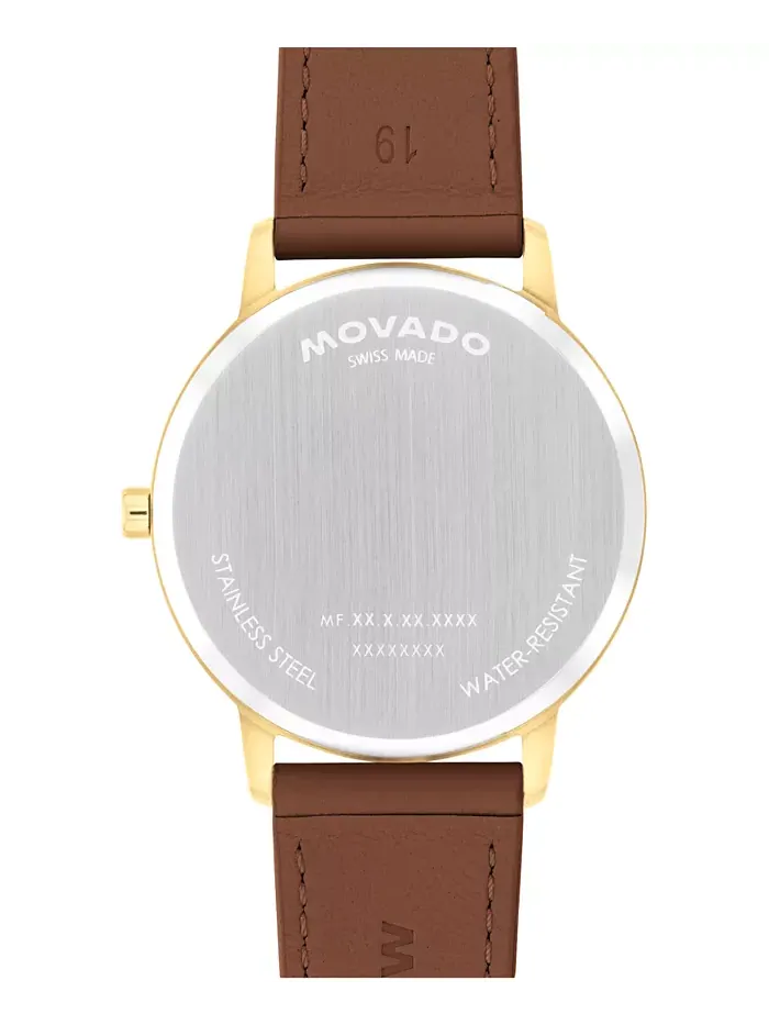 Унисекс часы Swiss Quartz с коричневым кожаным ремешком, 39 мм Movado — изображение 2 из 3