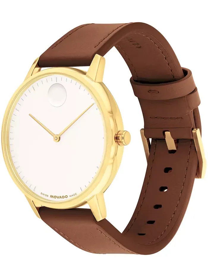 Унисекс часы Swiss Quartz с коричневым кожаным ремешком, 39 мм Movado — изображение 3 из 3