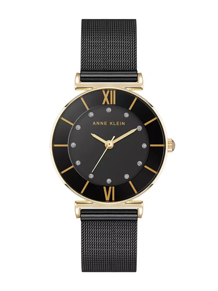 Женские часы Quartz Black из нержавеющей стали с сетчатым браслетом, 32 мм Anne Klein
