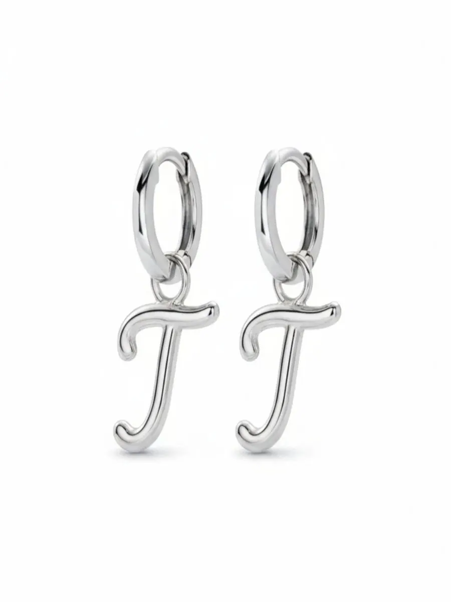 Серьги-конго из стерлингового серебра Mini Signature Initial Oak & Luna, Letter T