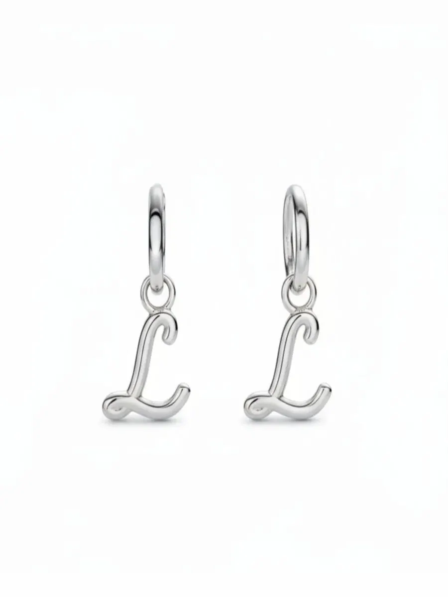 Серьги-гвоздики с подвеской-буквой, серебро 925 пробы, Mini Signature Initial Oak & Luna, Letter L