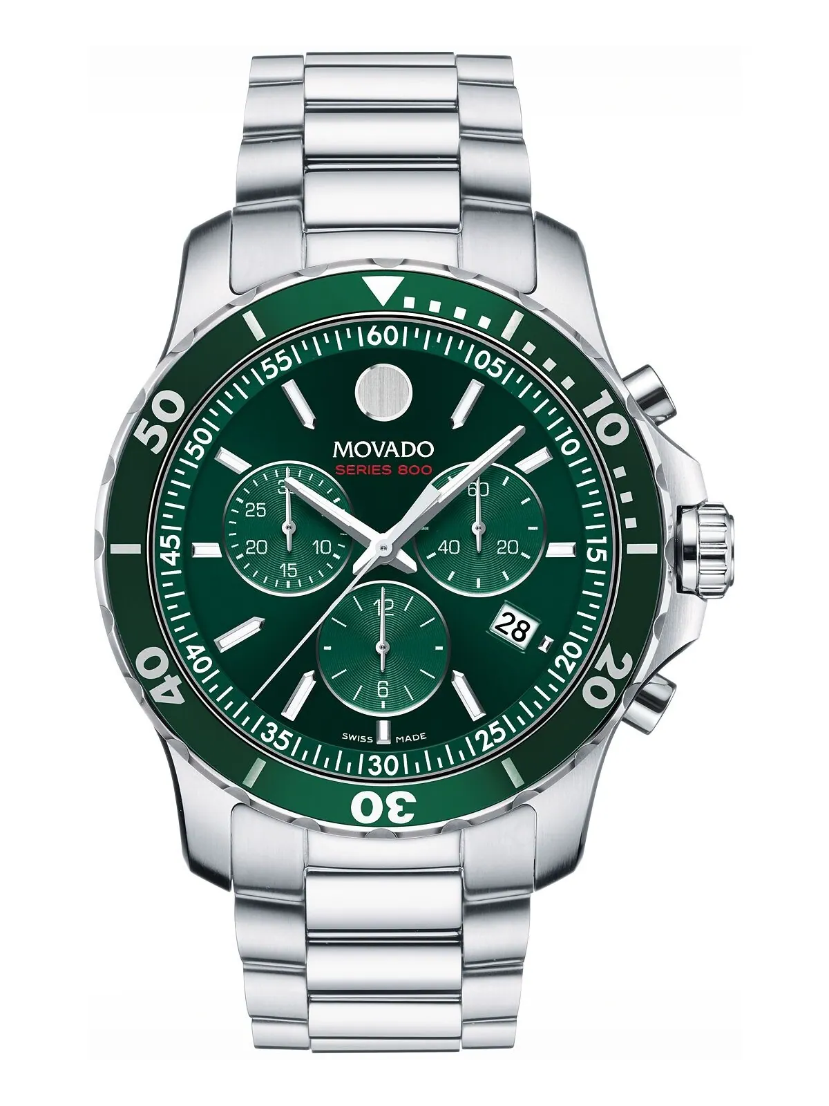 Мужские часы Series 800 Swiss Quartz Chronograph Performance из серебристой стали, 42 мм Movado — изображение 1 из 4
