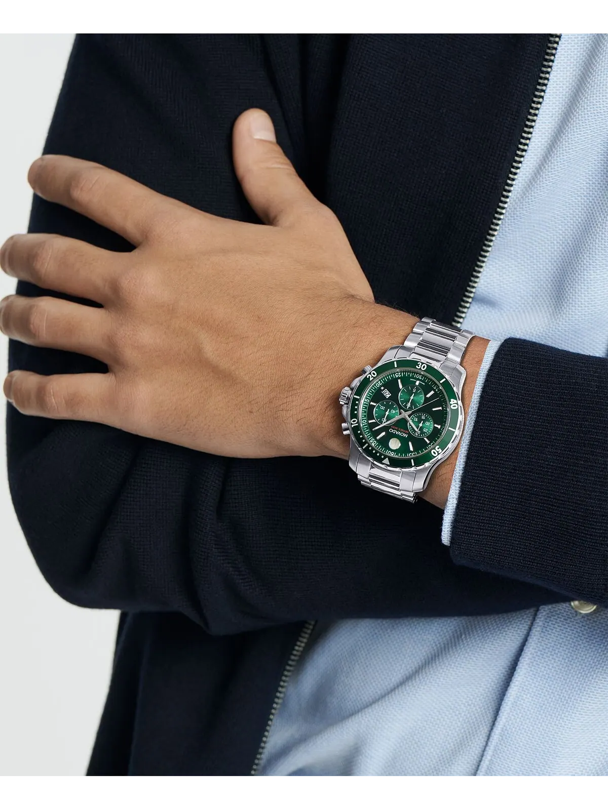Мужские часы Series 800 Swiss Quartz Chronograph Performance из серебристой стали, 42 мм Movado — изображение 3 из 4