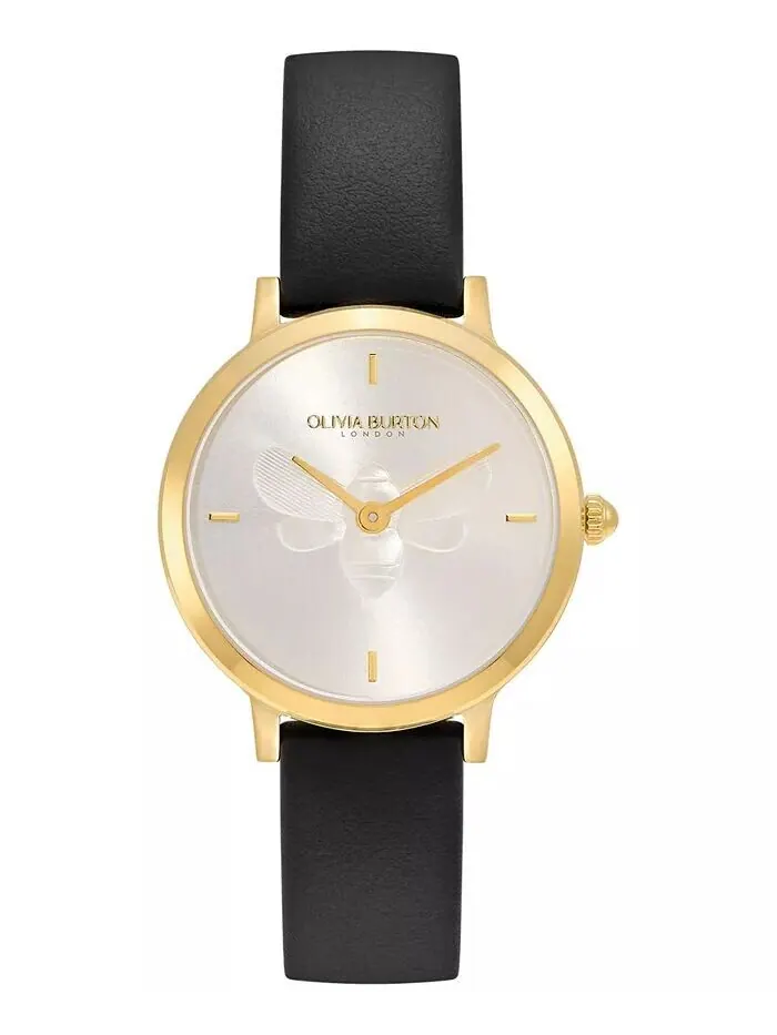 Женские ультратонкие черные кожаные часы Bee, 28 мм Olivia Burton