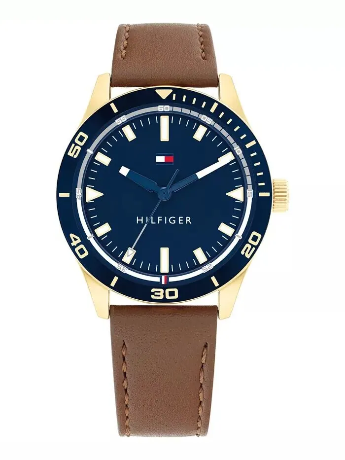 Мужские часы с коричневым кожаным ремешком 38 мм Tommy Hilfiger
