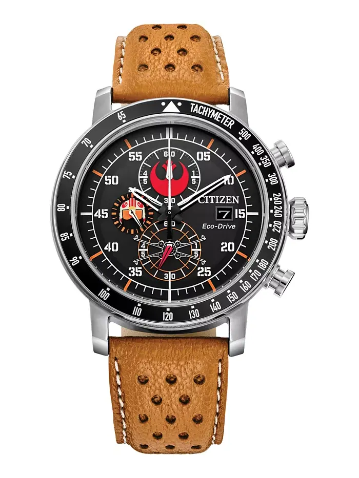 Мужские часы Eco-Drive Chronograph Star Wars Rebel Pilot с оранжевым перфорированным кожаным