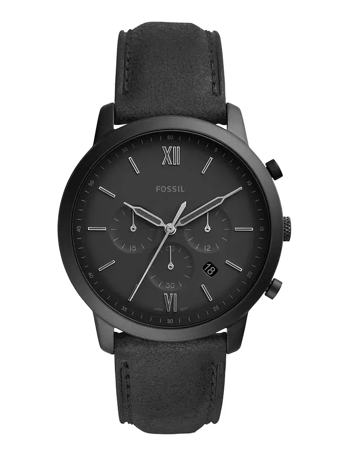 Мужские часы Neutra Chronograph с черным кожаным ремешком, 44 мм Fossil — изображение 1 из 3