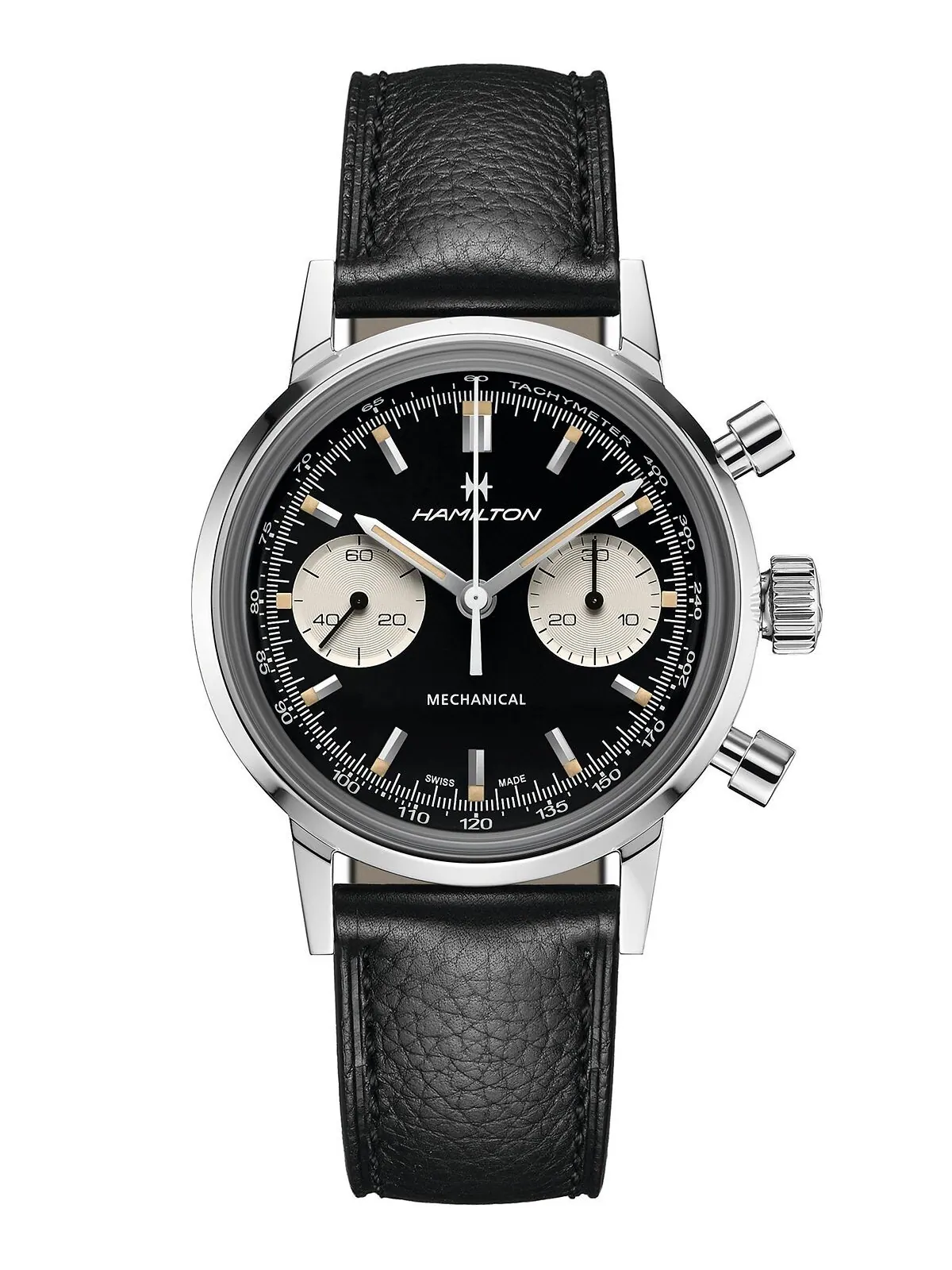 Мужские швейцарские часы Intra-Matic Chronograph H с черным кожаным ремешком, 40 мм Hamilton — изображение 1 из 4
