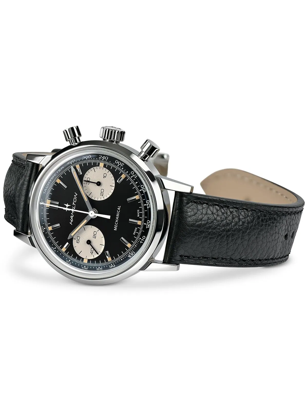 Мужские швейцарские часы Intra-Matic Chronograph H с черным кожаным ремешком, 40 мм Hamilton — изображение 2 из 4