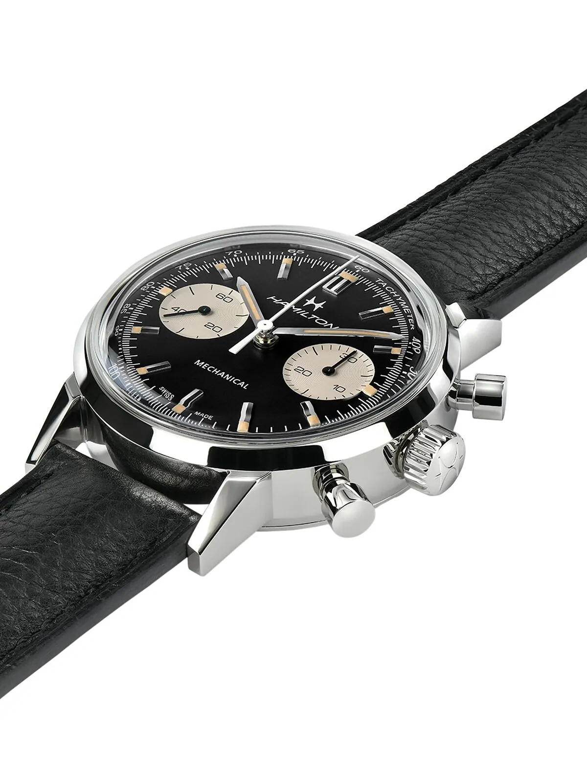 Мужские швейцарские часы Intra-Matic Chronograph H с черным кожаным ремешком, 40 мм Hamilton — изображение 3 из 4