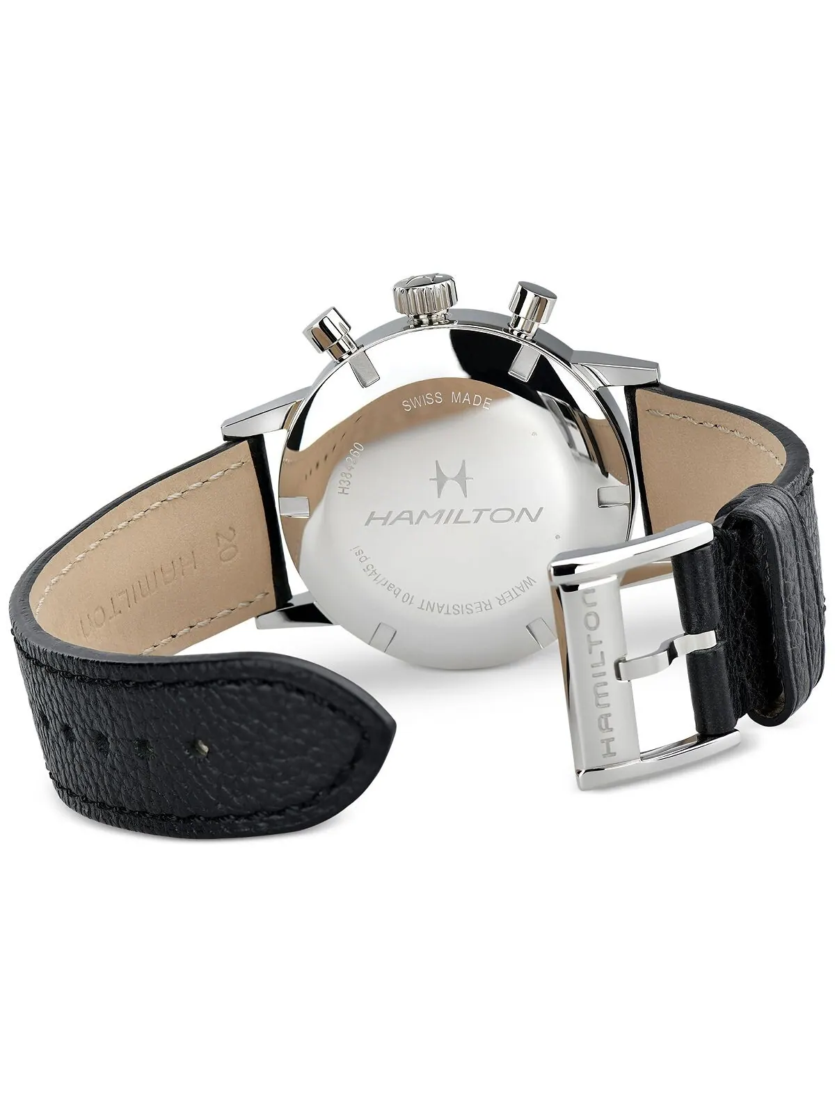 Мужские швейцарские часы Intra-Matic Chronograph H с черным кожаным ремешком, 40 мм Hamilton — изображение 4 из 4