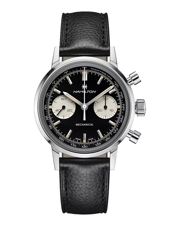 Мужские часы Swiss Intra-Matic Chronograph H с черным кожаным ремешком, 40 мм Hamilton