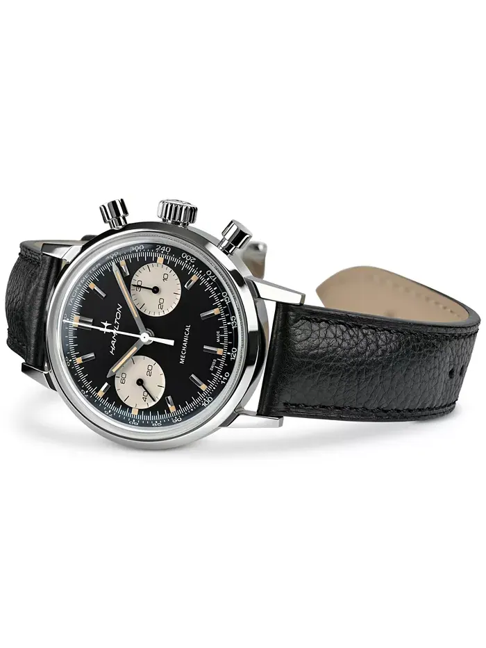 Мужские часы Swiss Intra-Matic Chronograph H с черным кожаным ремешком, 40 мм Hamilton — изображение 2 из 4