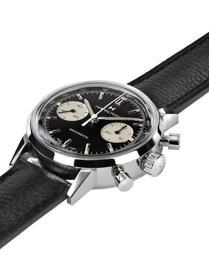 Мужские часы Swiss Intra-Matic Chronograph H с черным кожаным ремешком, 40 мм Hamilton — изображение 3 из 4