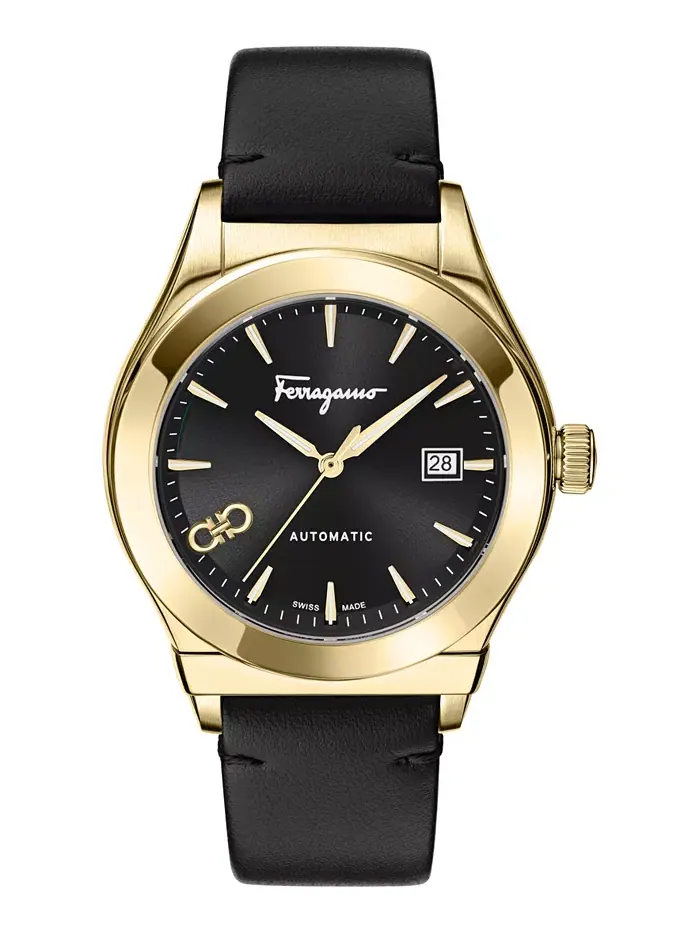Мужские автоматические часы Swiss Automatic 1927 на черном кожаном ремешке, 42 мм Ferragamo — изображение 1 из 4