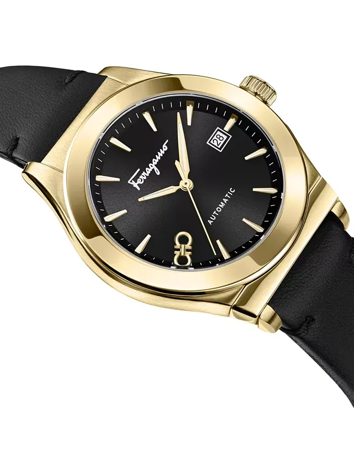 Мужские автоматические часы Swiss Automatic 1927 на черном кожаном ремешке, 42 мм Ferragamo — изображение 3 из 4