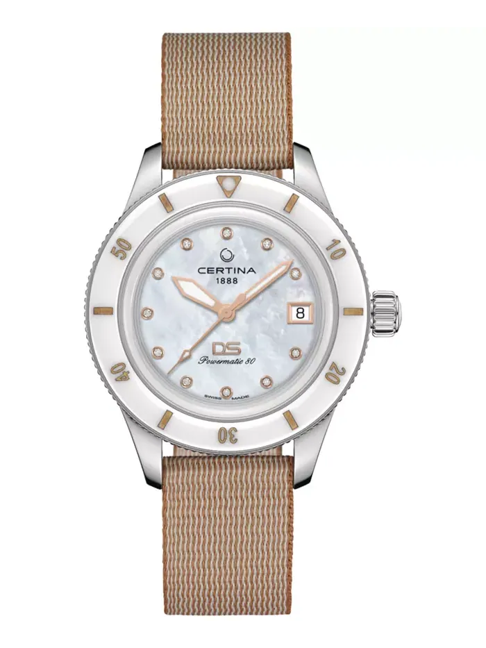 Женские автоматические часы Swiss Automatic DS PH200M Diamond (1/20 ct. t.w.) с бежевым — изображение 1 из 5