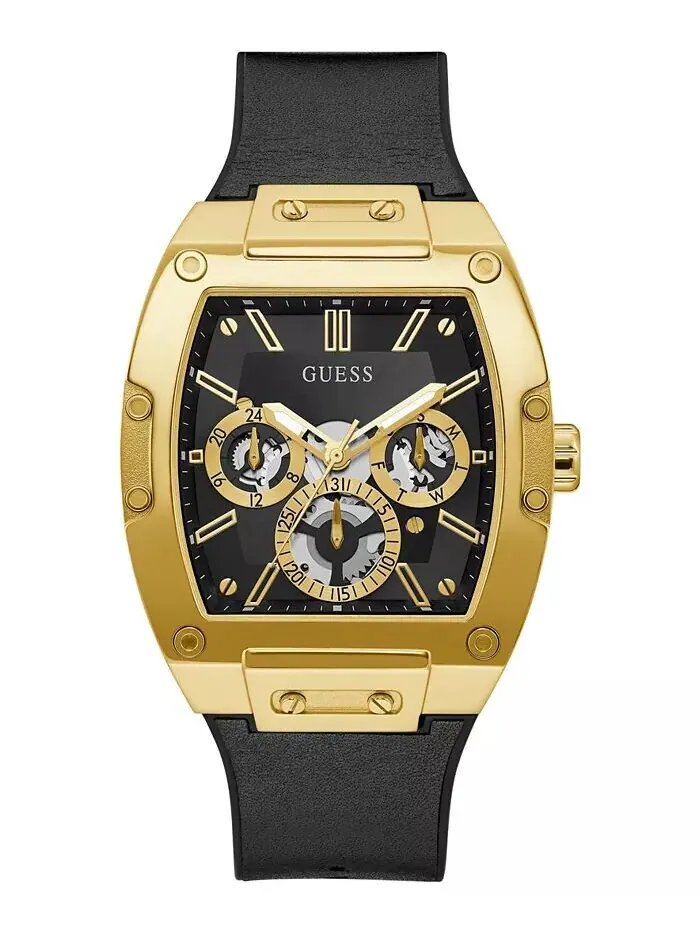 Мужские черные часы с гибким ремешком из кожи и силикона, 43 мм GUESS