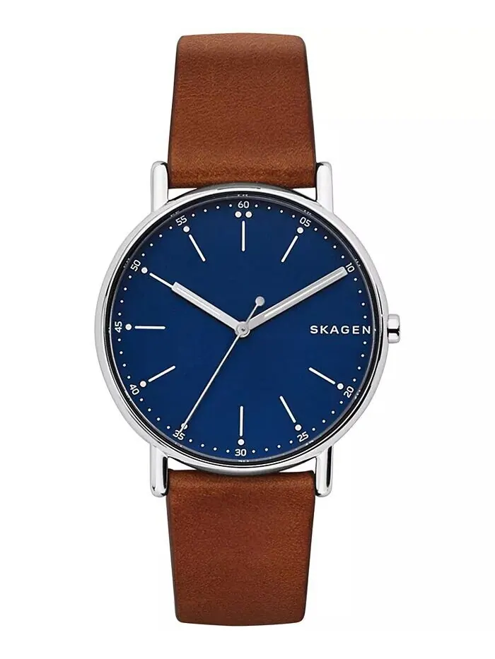 Мужские часы Signatur с коричневым кожаным ремешком 40 мм SKW6355 Skagen