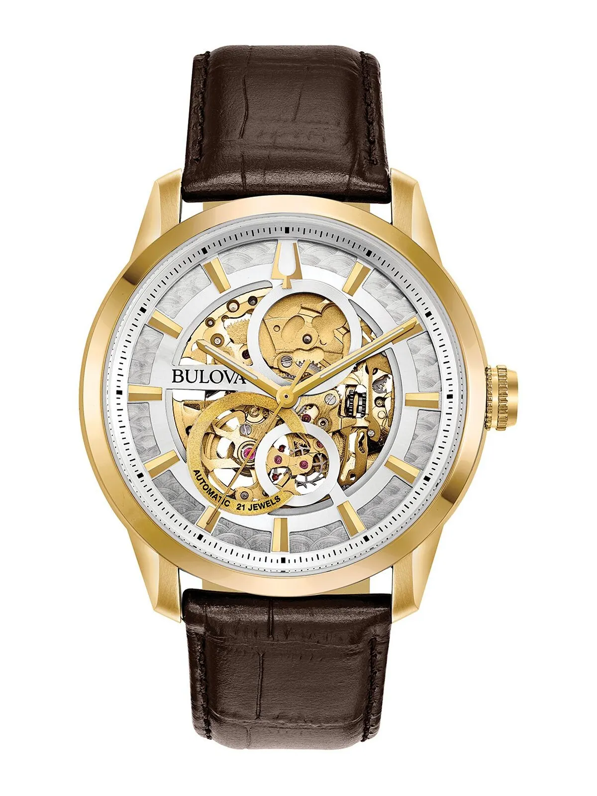 Мужские автоматические часы Sutton с коричневым кожаным ремешком, 43 мм Bulova — изображение 1 из 5, оттенок коричневый