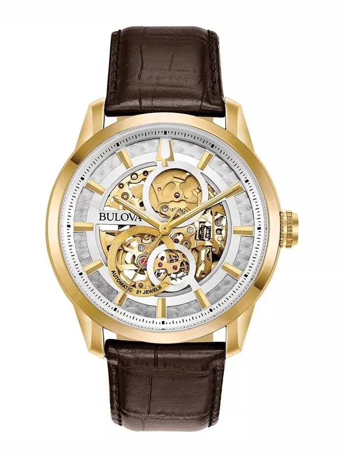 Мужские автоматические часы Sutton с коричневым кожаным ремешком, 43 мм Bulova — изображение 1 из 5