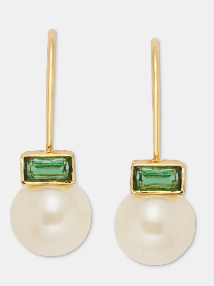 Серьги-подвески Baguette Stone & Imitation Pearl Drop Lauren Ralph Lauren, Lt/Pas Grn — изображение 1 из 4