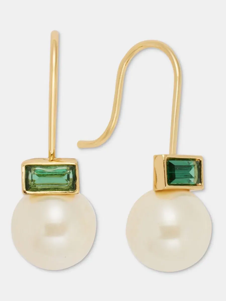 Серьги-подвески Baguette Stone & Imitation Pearl Drop Lauren Ralph Lauren, Lt/Pas Grn — изображение 2 из 4