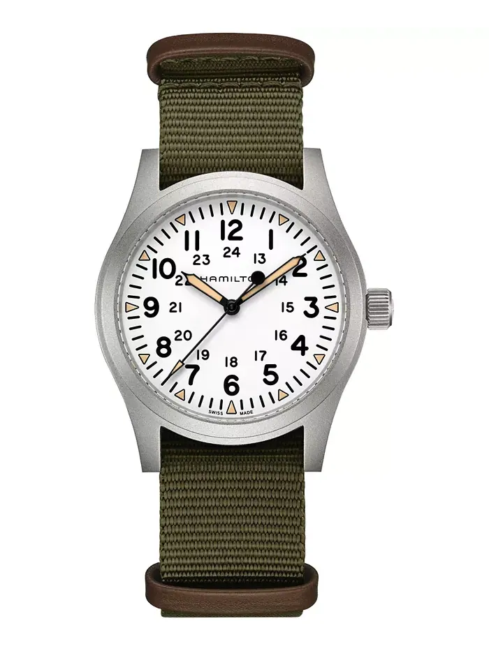 Мужские швейцарские наручные часы Khaki Field Green с текстильным ремешком, 42 мм Hamilton — изображение 1 из 3
