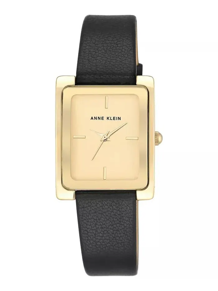 Часы женские черные с кожаным ремешком 28х35мм AK-2706CHBK Anne Klein