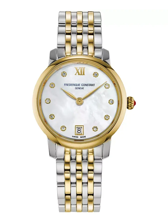 Женские часы-браслет Swiss Slimline Diamond (1/20 ct. общ. вес) из двухцветной нержавеющей стали — изображение 1 из 3