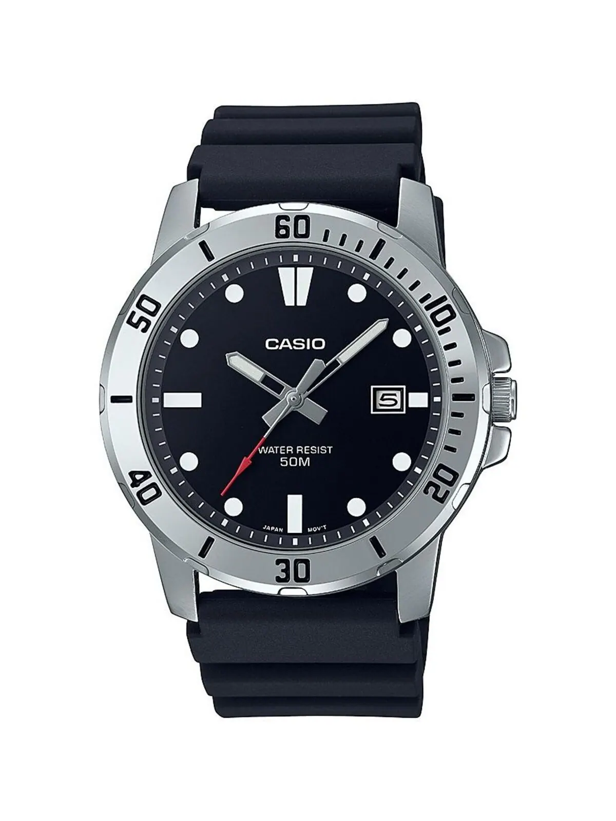 Мужские часы из черной смолы с тремя стрелками, 45 мм, MTPVD01-1EV Casio — изображение 1 из 1, оттенок черный