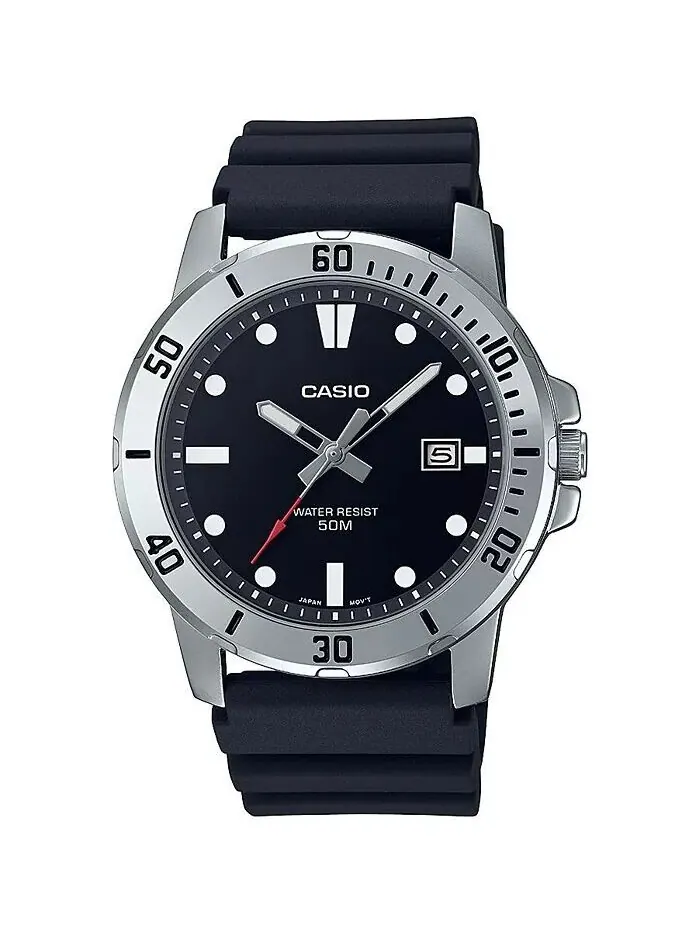Мужские часы из черной смолы с тремя стрелками, 45 мм, MTPVD01-1EV Casio — изображение 1 из 1