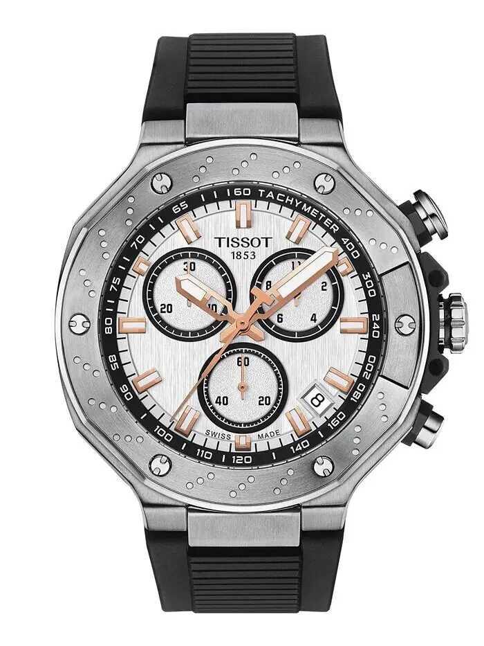 Мужские швейцарские часы с хронографом T-Race с черным ремешком, 45 мм Tissot — изображение 1 из 5